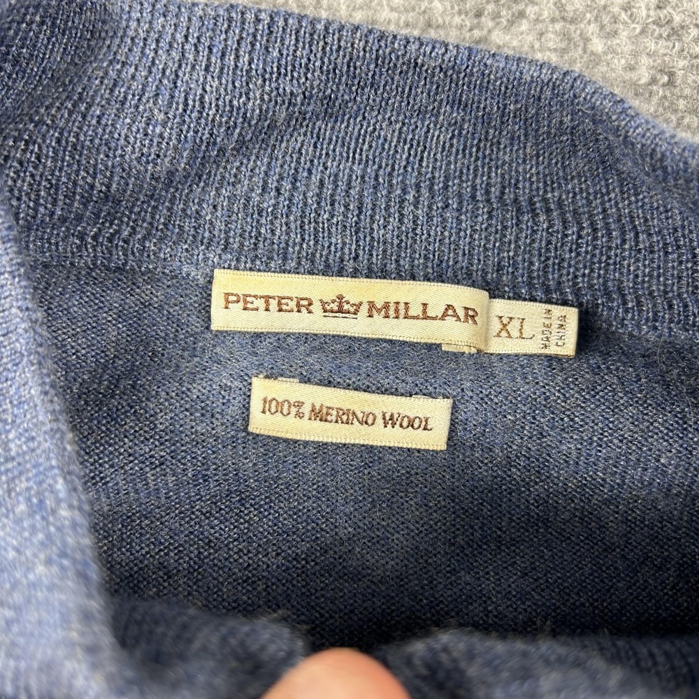 Peter‎ Millar Sweater Mens XL Blue Merino Wool 1/4 Zip Mock Neck Pullover - Picture 3 of 6
